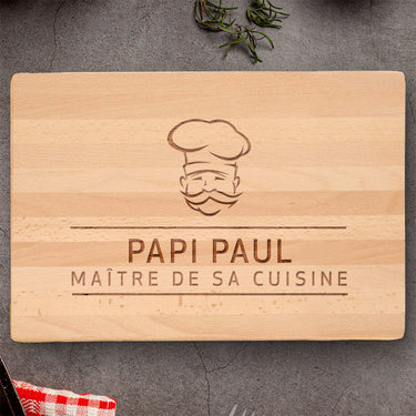 Tagliere massiccio con incisione, motivo Chef