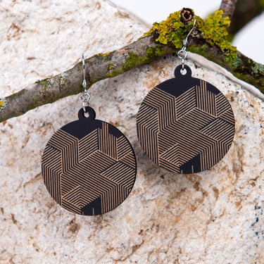 Drevené náušnice HOORAY Black Hex 