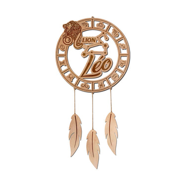 Træ-dreamcatcher med dit navn og stjernetegn Løve